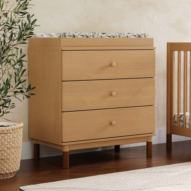 M12923HYVTL,Babyletto,Gelato 3-Drawer Changer Dresser  leather feet w/Removable Changing Tray in Honey