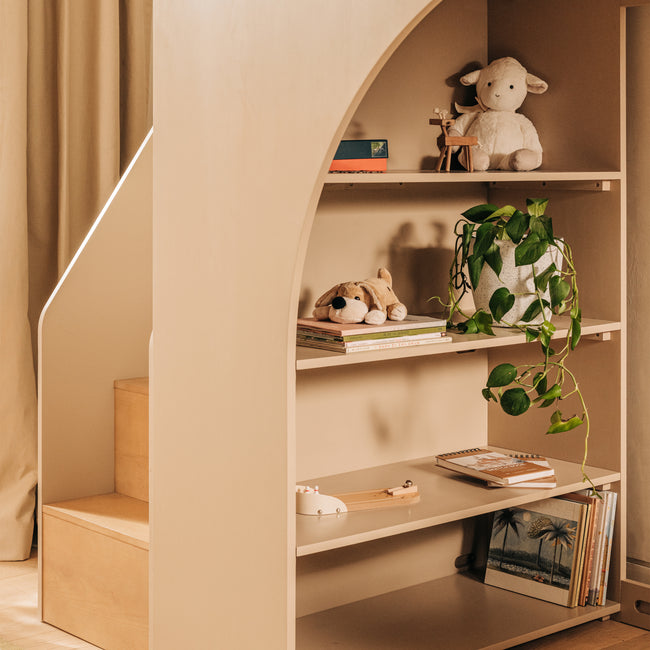 M32971TPESH,Babyletto Kids,Moab Stair Loft Bed in Taupe/Ash
