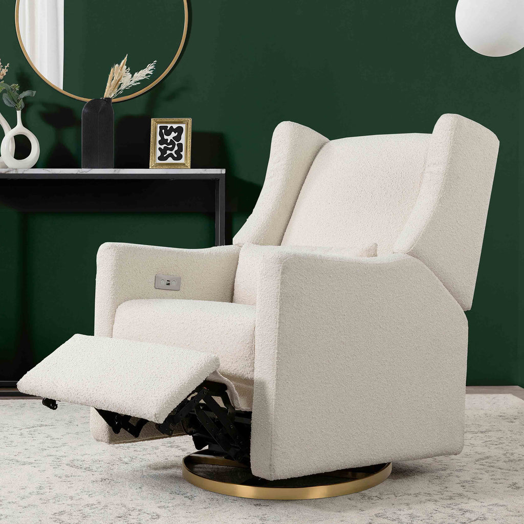 M11288WBG,Babyletto,Kiwi Glider Recliner w/ Electronic Control and USB in Ivory Boucle w/Gold Base