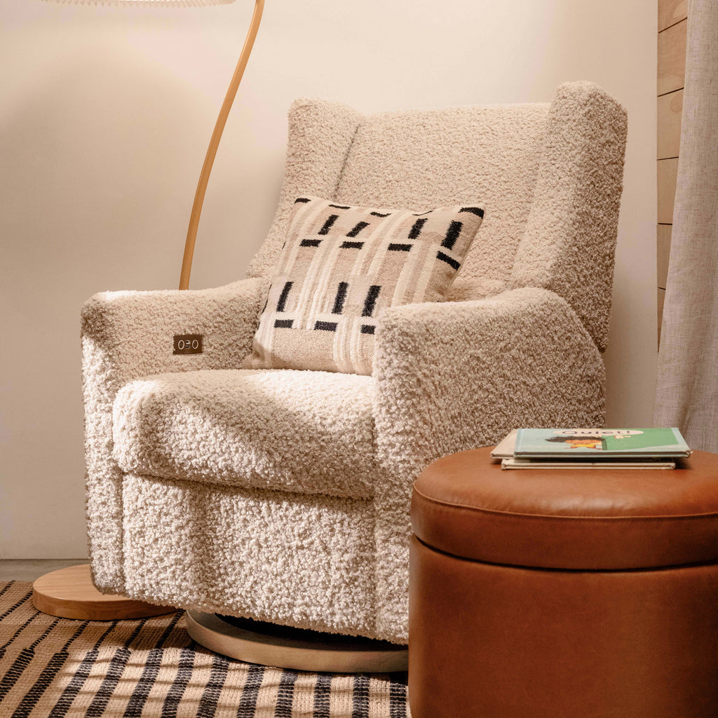 M11288ATLB,Kiwi Glider Recliner w/ Electronic Control and USB in Almond Teddy Loop w/ Light Wood Base