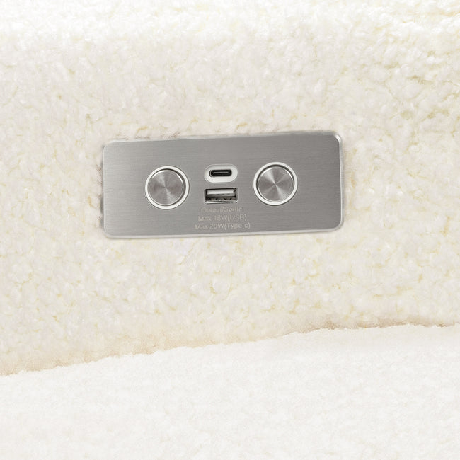 M23085CMSGLB,Babyletto,Sigi Glider Recliner w/ Electronic Control and USB in Cream Shearling w/Light Wood Base