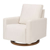 M26687PCMEWDB,Babyletto,Poe Channeled Swivel Glider in Performance Cream Eco-Weave w/ Dark Wood Base