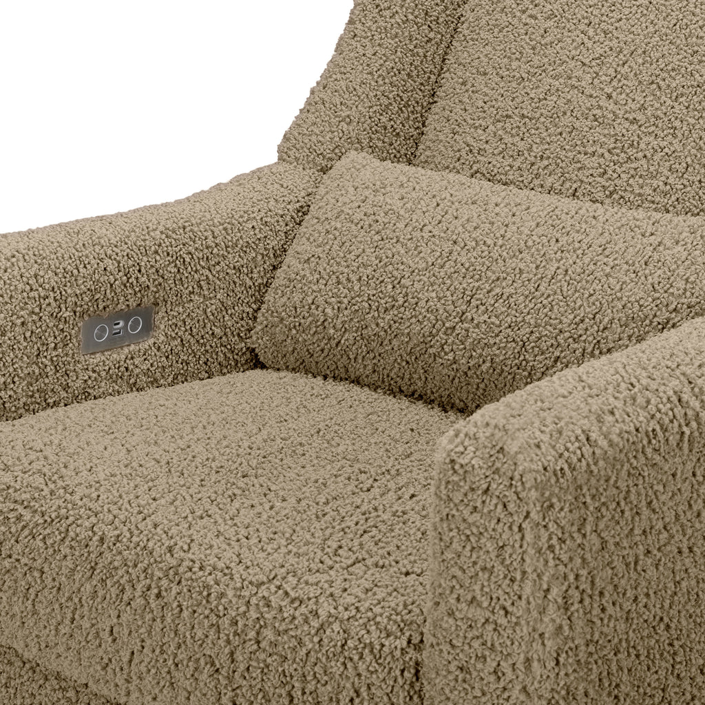 M11288LTDB,Kiwi Glider Recliner w/ Electronic Control and USB in Latte Teddy Loop w/ Dark Wood Base