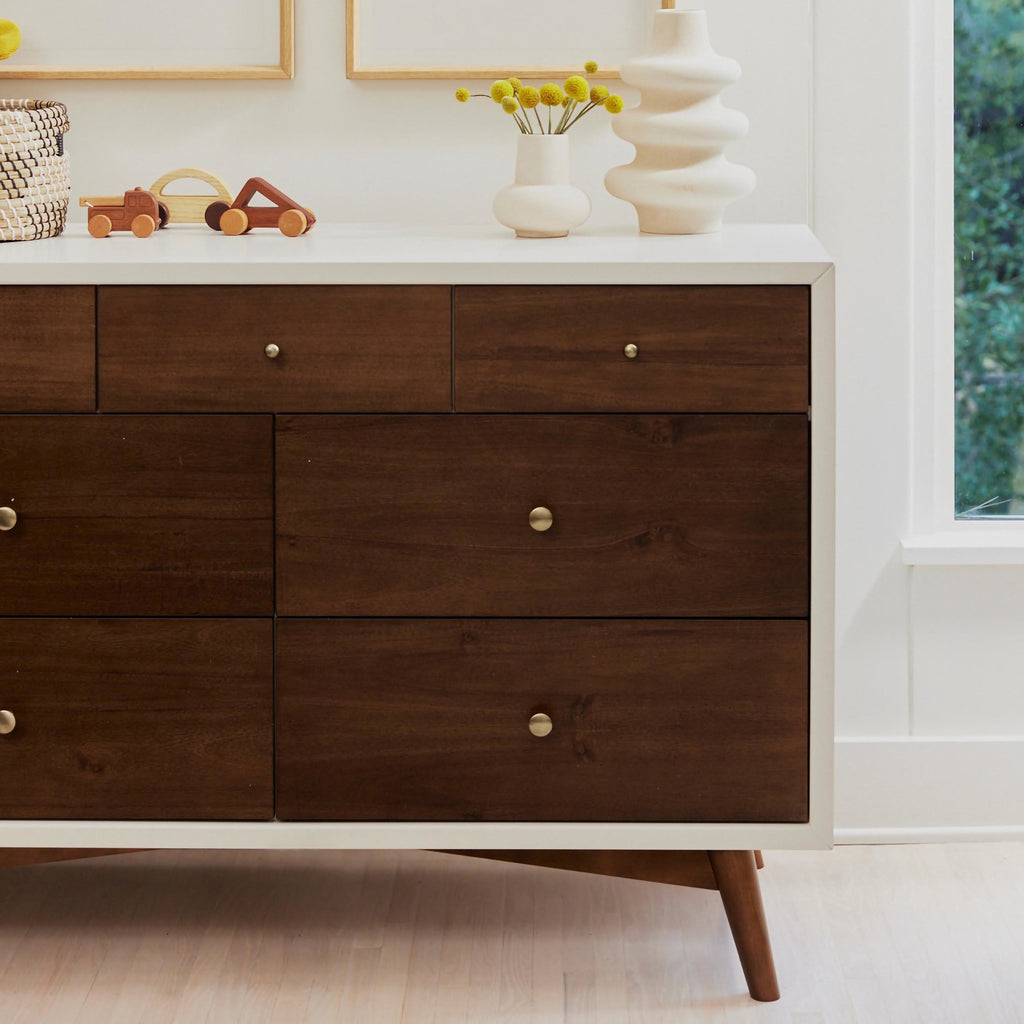 M15916RWNL,Babyletto,Palma 7-Drawer Double Dresser  Assembled in Warm White w/Natural Walnut