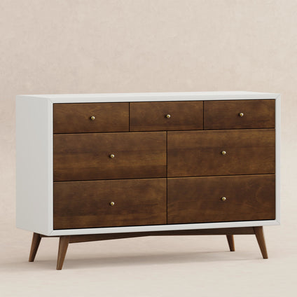 M15916RWNL,Babyletto,Palma 7-Drawer Double Dresser  Assembled in Warm White w/Natural Walnut