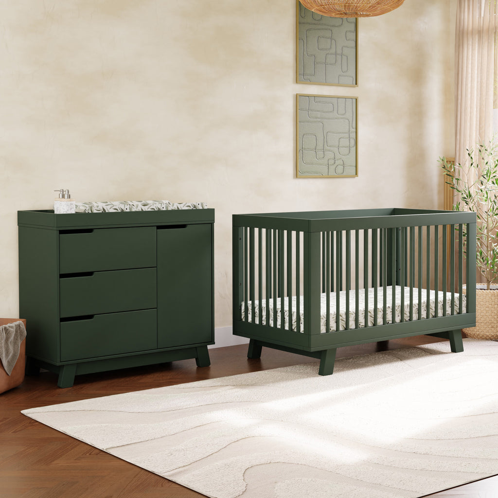 M4223FRGR,Babyletto,Hudson 3-Drawer Changer Dresser w/Removable Changing Tray in Forest Green