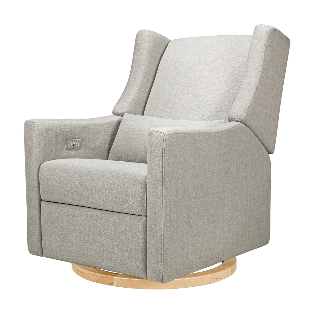 M11288PFETLB,Kiwi Glider Recliner w/ Electronic Control and USB in Performance Frost Eco-Twill w/Light Wood Base