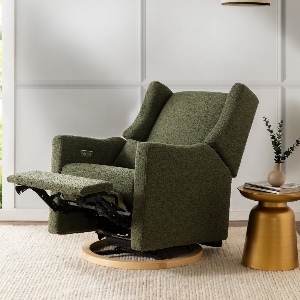 M11288OBLB,Kiwi Glider Recliner w/ Electronic Control and USB in Olive Boucle w/Light Wood Base