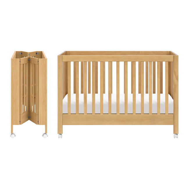 M6601HY,Babyletto,Maki Full-Size Folding Crib w/ Toddler Bed Conversion Kit in Honey