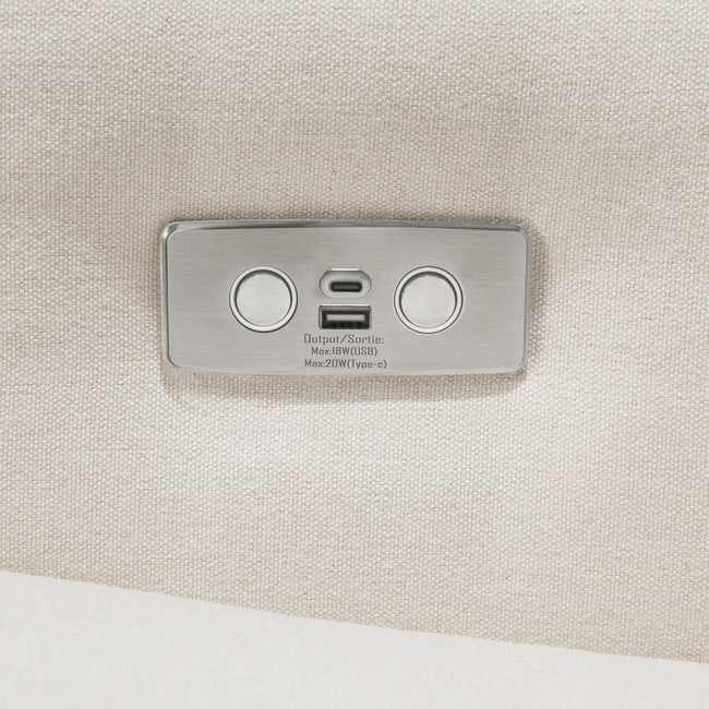 M23085PCMEWLB,Babyletto,Sigi Glider Recliner w/ Electronic Control and USB in Performance Cream Eco-Weave w/Light wood base