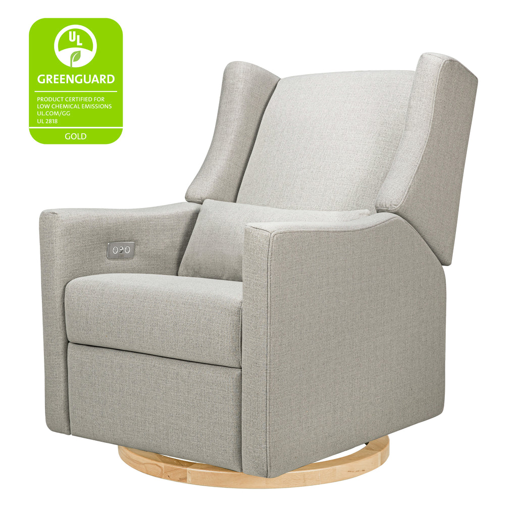 M11288PFETLB,Kiwi Glider Recliner w/ Electronic Control and USB in Performance Frost Eco-Twill w/Light Wood Base