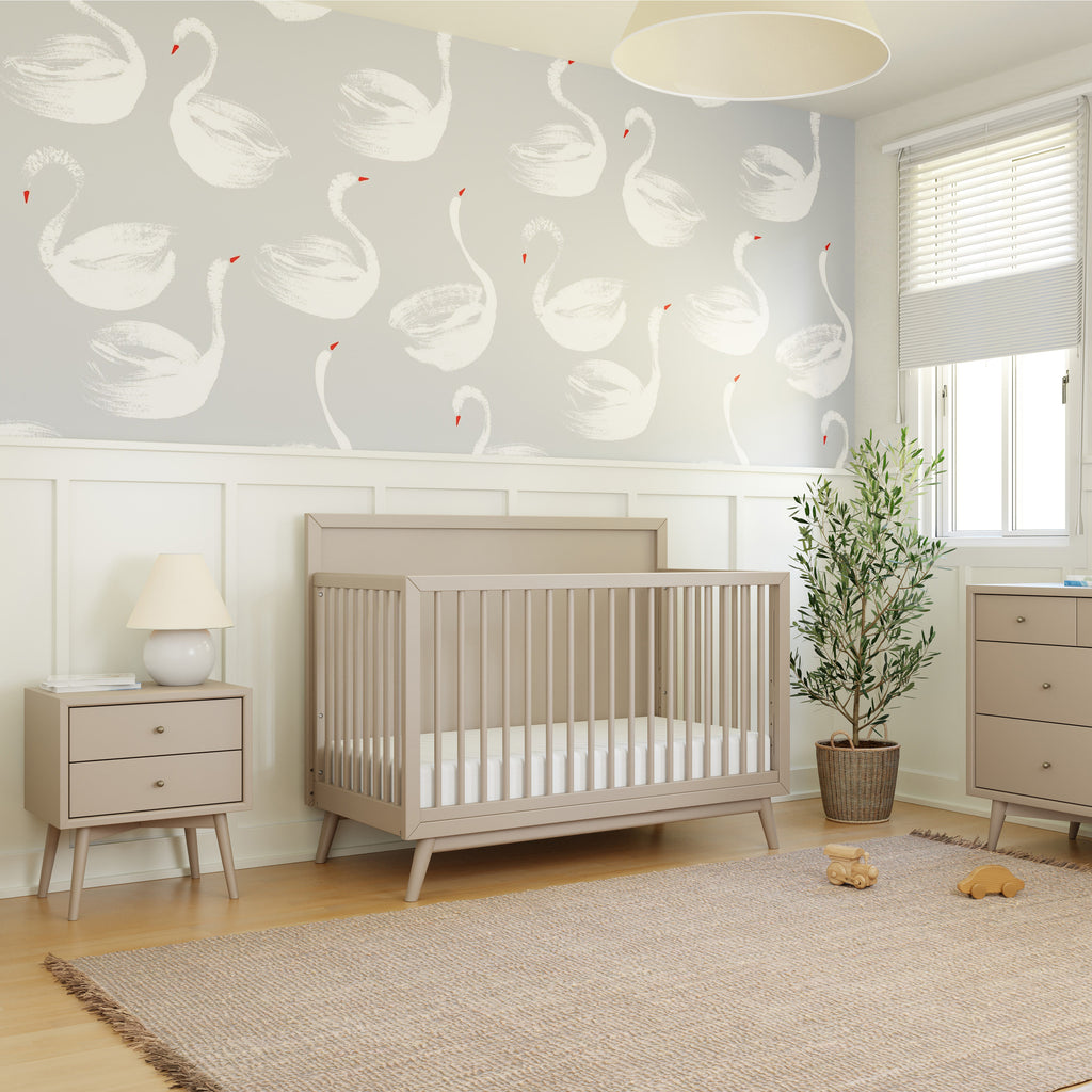 M15901TPE,Babyletto,Palma Mid-Century 4-in-1 Convertible Crib w/Toddler Bed Conversion in Taupe