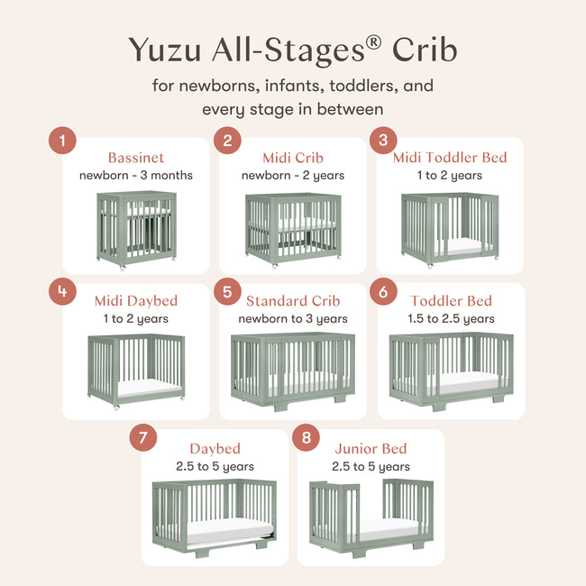 M23401LS,Babyletto,Yuzu 8-in-1 Convertible Crib w/All-Stages Conversion Kits in Light Sage