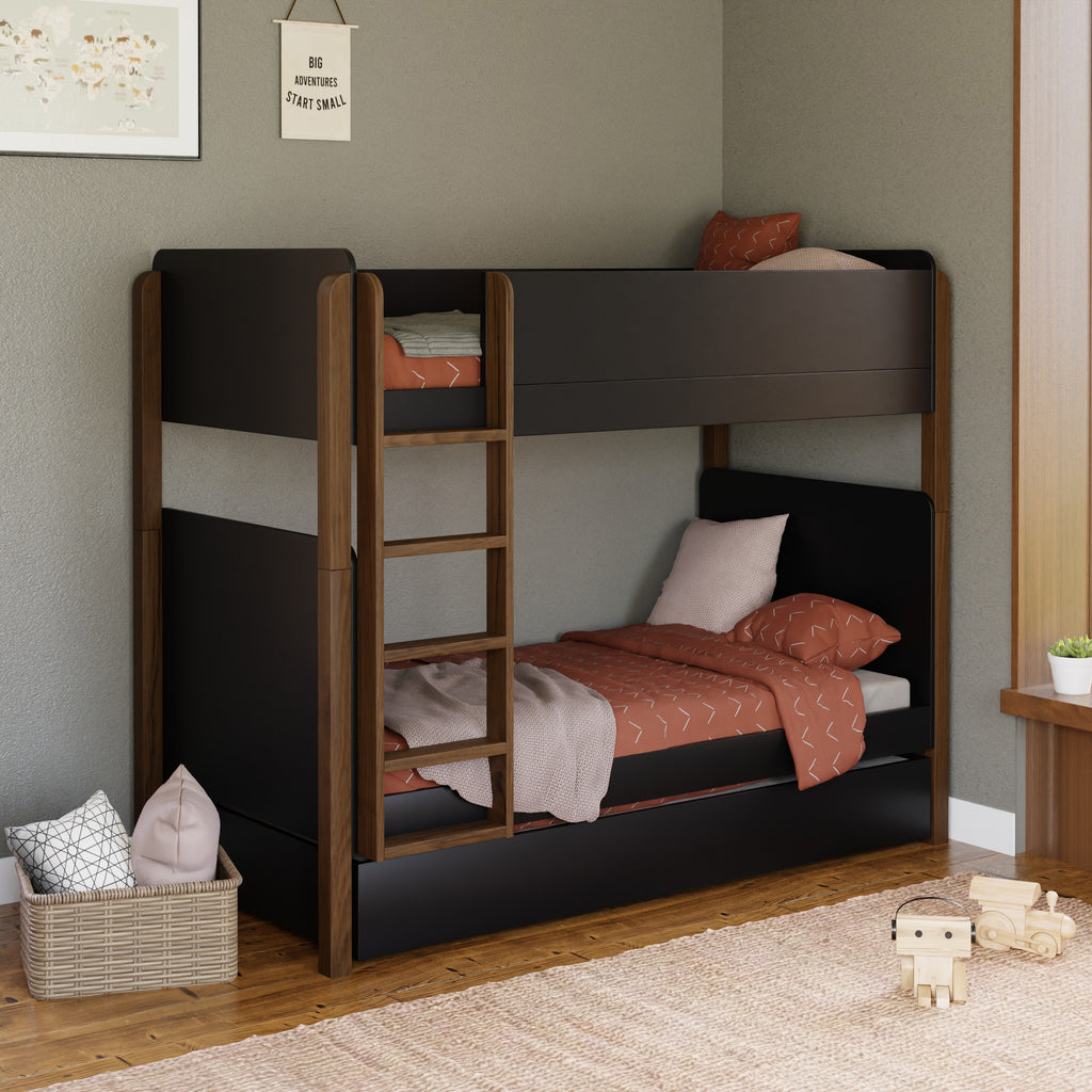 M18494BNL,Babyletto,TipToe Bunk Bed in Black and Natural Walnut