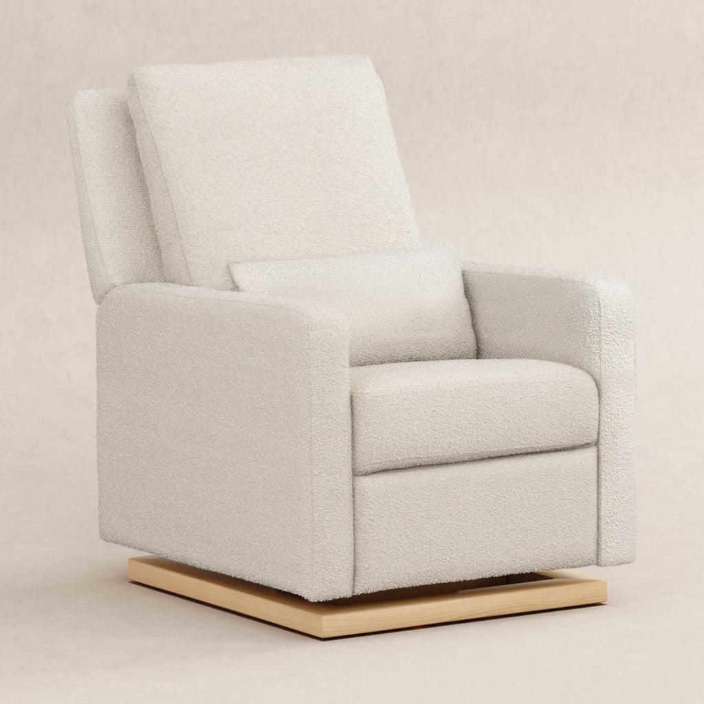 M23085WBLB,Babyletto,Sigi Glider Recliner w/ Electronic Control and USB in Ivory Boucle w/ Light Wood Base