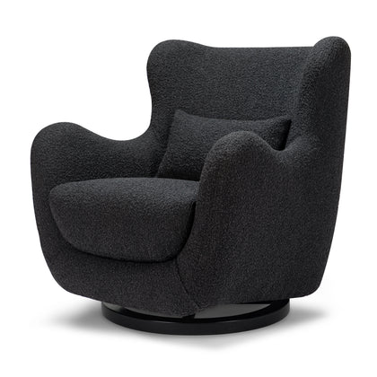 M24187BKBBB,Nursery Works,Solstice Swivel Glider in Black Boucle w/Black Wood Base