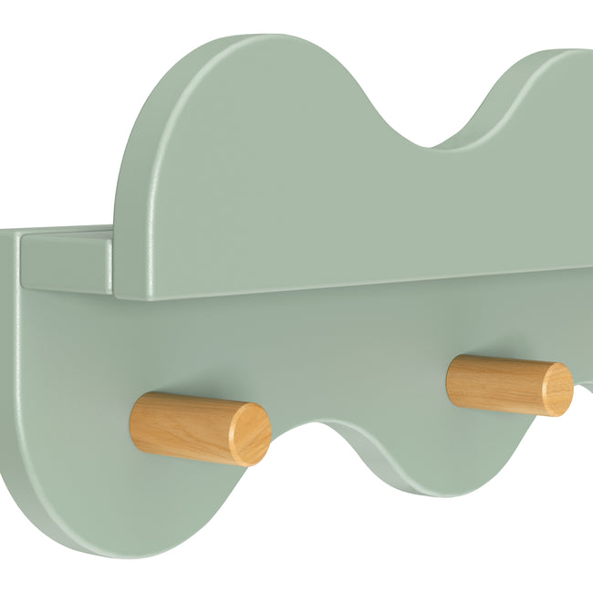 M31125LSHY,Babyletto Kids,Lido Wave Book Shelf with Hooks in Light Sage and Honey