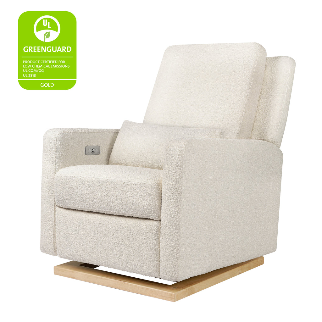 M23085WBLB,Babyletto,Sigi Glider Recliner w/ Electronic Control and USB in Ivory Boucle w/ Light Wood Base