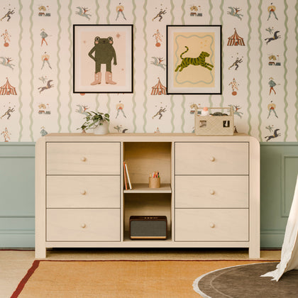 M18416NX,Babyletto Kids,TipToe 6-Drawer Assembled Dresser with Cubbies in Washed Natural