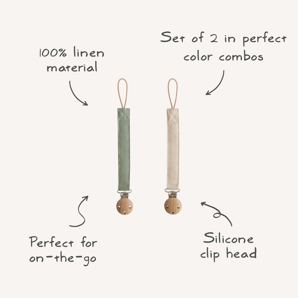 LPC-101, Linen Pacifier Clip 2-Pack | LPC-102, Linen Pacifier Clip 2-Pack | LPC-103, Linen Pacifier Clip 2-Pack | LPC-104, Linen Pacifier Clip 2-Pack