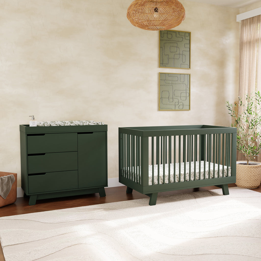 M4201FRGR,Babyletto,Hudson 3-in-1 Convertible Crib w/Toddler Bed Conversion Kit in Forest Green