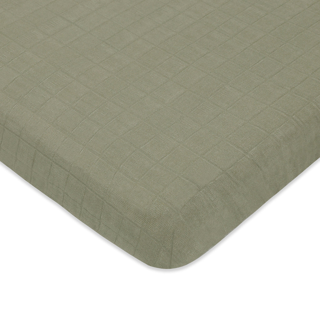 T29736MCA,Matcha Muslin Mini Crib Sheet in GOTS Certified Organic Cotton