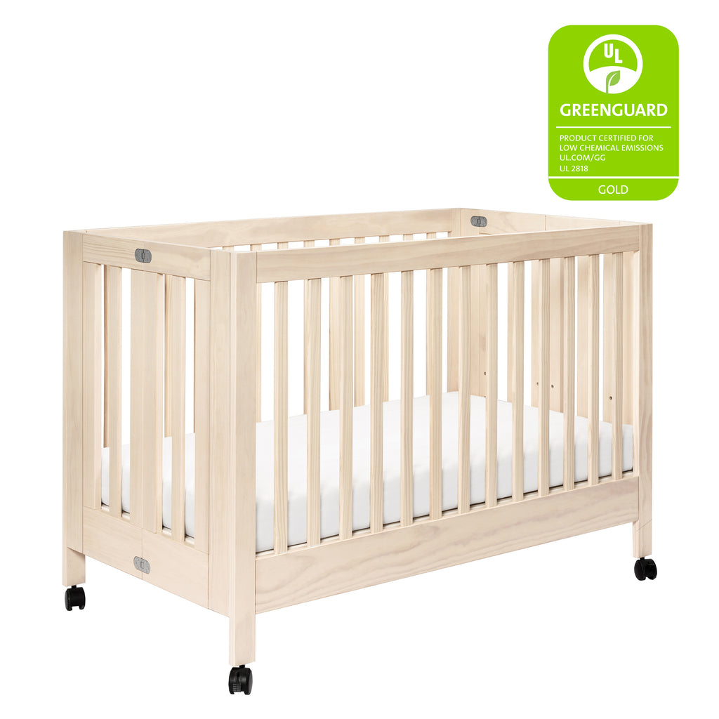 M6601NX,Babyletto,Maki Full-Size Folding Crib w/Toddler Bed Conversion Kit in Washed Natural