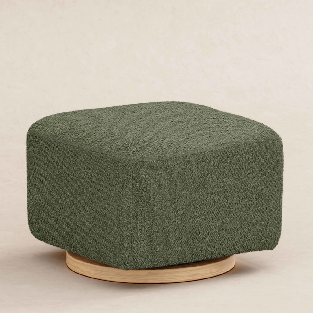 M26385OBLB,Babyletto,Kiwi Gliding Ottoman in Olive Boucle w/ Light Wood Base