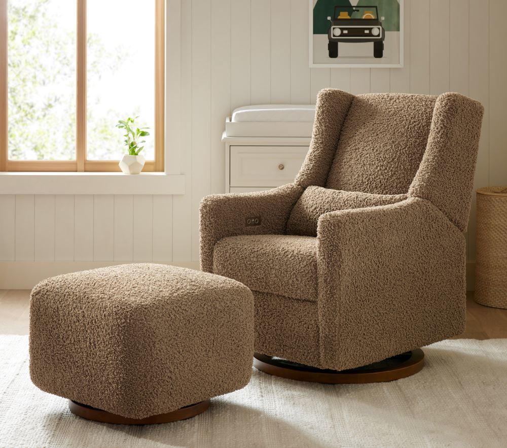 Babyletto Kiwi Electronic Recliner and Swivel Glider in Teddy Loop with USB port