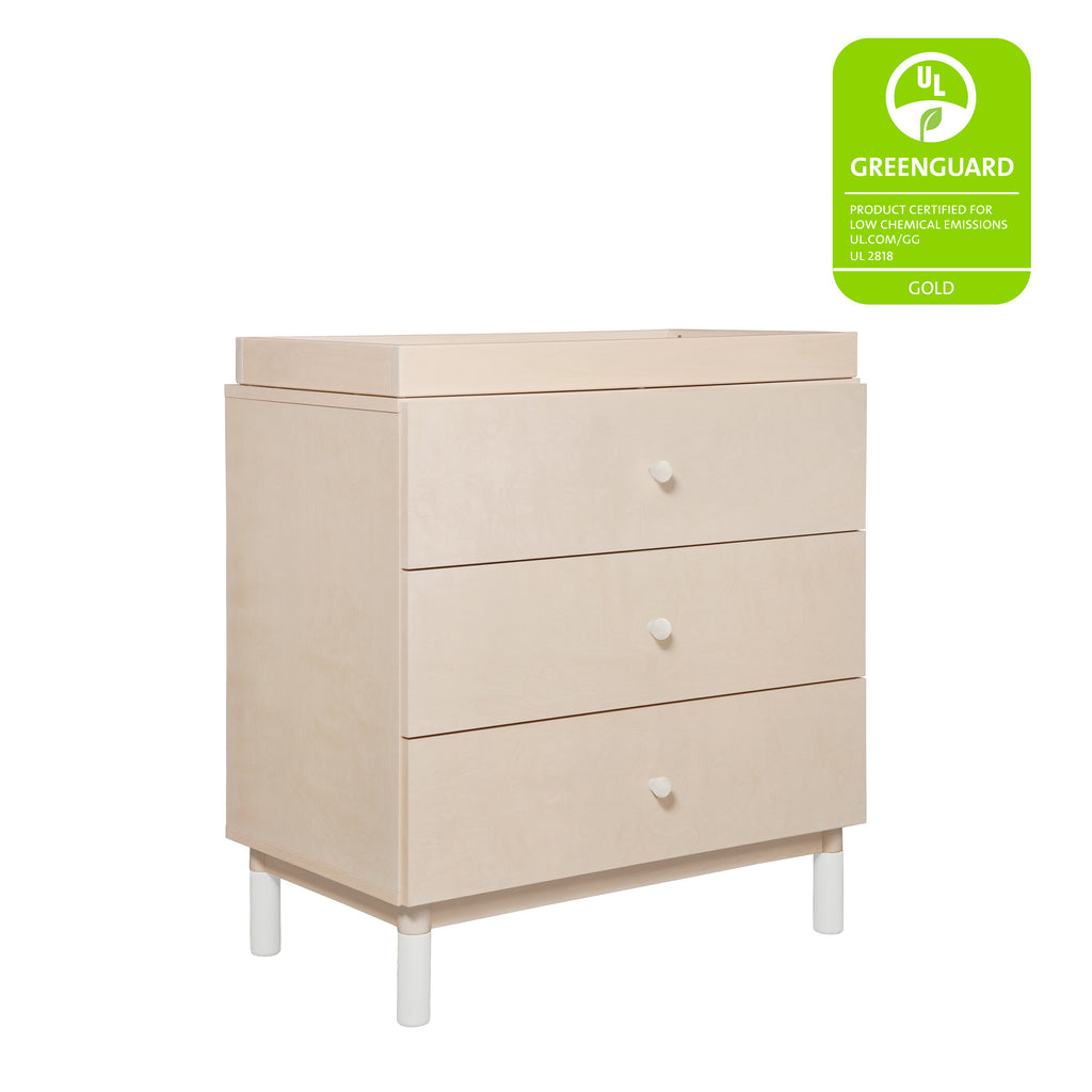 M12923NXW,Babyletto,Gelato 3-Drawer Changer Dresser  White Feet w/Removable Changing Tray in Washed Natural