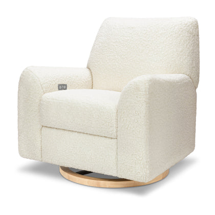 M24087CMSGLB,Nursery Works,Sunday Power Recliner and Swivel Glider in Cream Shearling w/ Light Wood Base