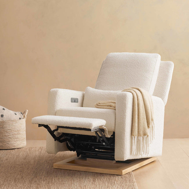 M23085WBLB,Babyletto,Sigi Glider Recliner w/ Electronic Control and USB in Ivory Boucle w/Light Wood Base