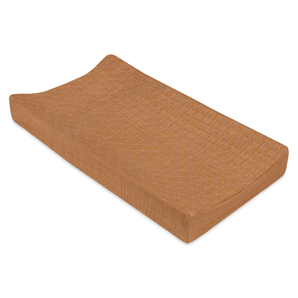 T29537BTS,Burnt Sienna Quilted Muslin Changing Pad Cover in GOTS Certified Organic Cotton