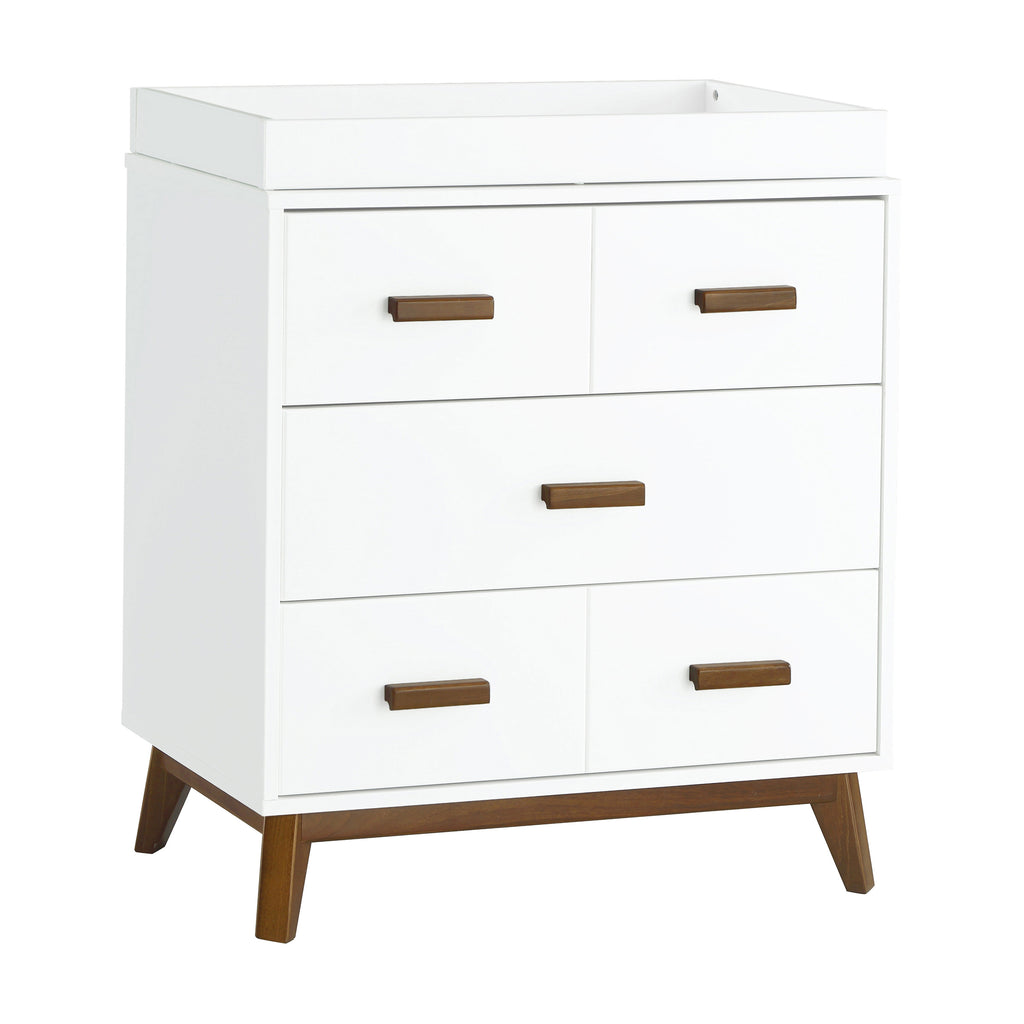 M5823WNL,Babyletto,Scoot 3-Drawer Changer Dresser in White/Natural Walnut Finish