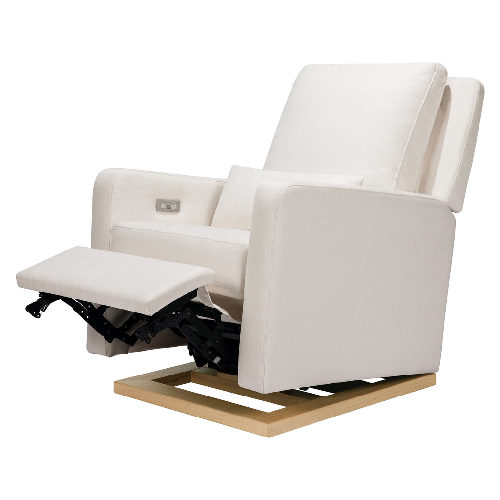 M23085PCMEWLB,Babyletto,Sigi Glider Recliner w/ Electronic Control and USB in Performance Cream Eco-Weave w/Light wood base