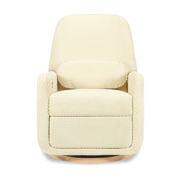 M23688IVCL,Ubabub,Arc Glider Recliner w/ Electronic Control and USB in Ivory Velvet Checker w/ Light Wood Base