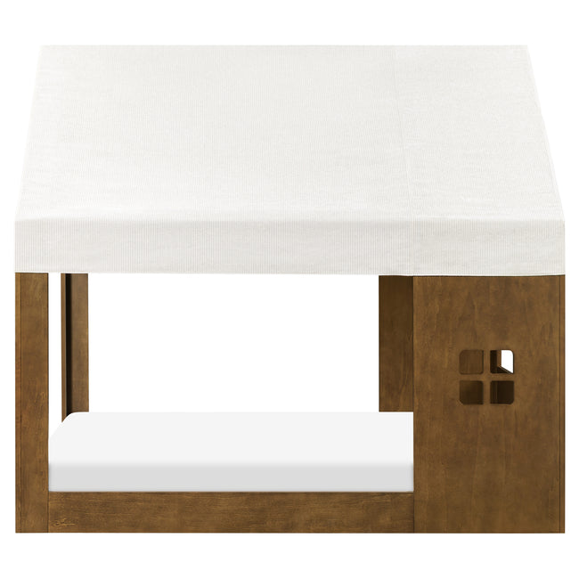 M32859FCS,Babyletto Kids,Uchi Montessori-Inspired House Full Bed Canopy in Fog Chatham Stripe Performance Eco-Weave