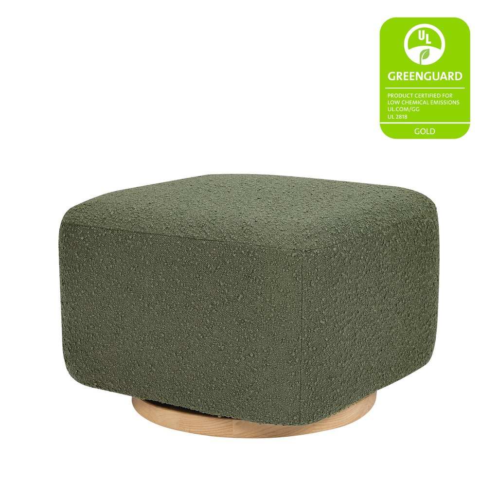 M26385OBLB,Babyletto,Kiwi Gliding Ottoman in Olive Boucle w/ Light Wood Base