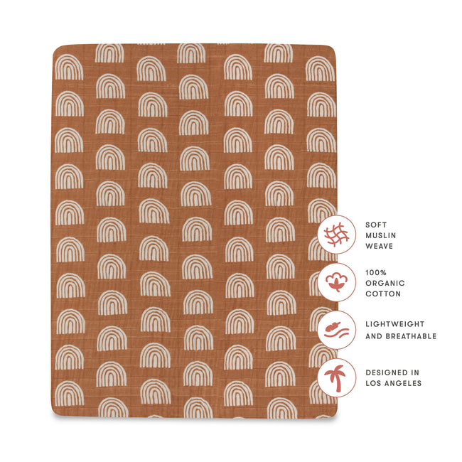 T29033,Rainbow Muslin All-Stages Midi Crib Sheet in GOTS Certified Organic Cotton