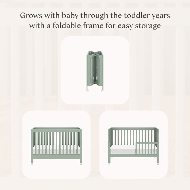M6601LS,Babyletto,Maki Full Size Folding Crib w/ Toddler Bed Conversion Kit in Light Sage
