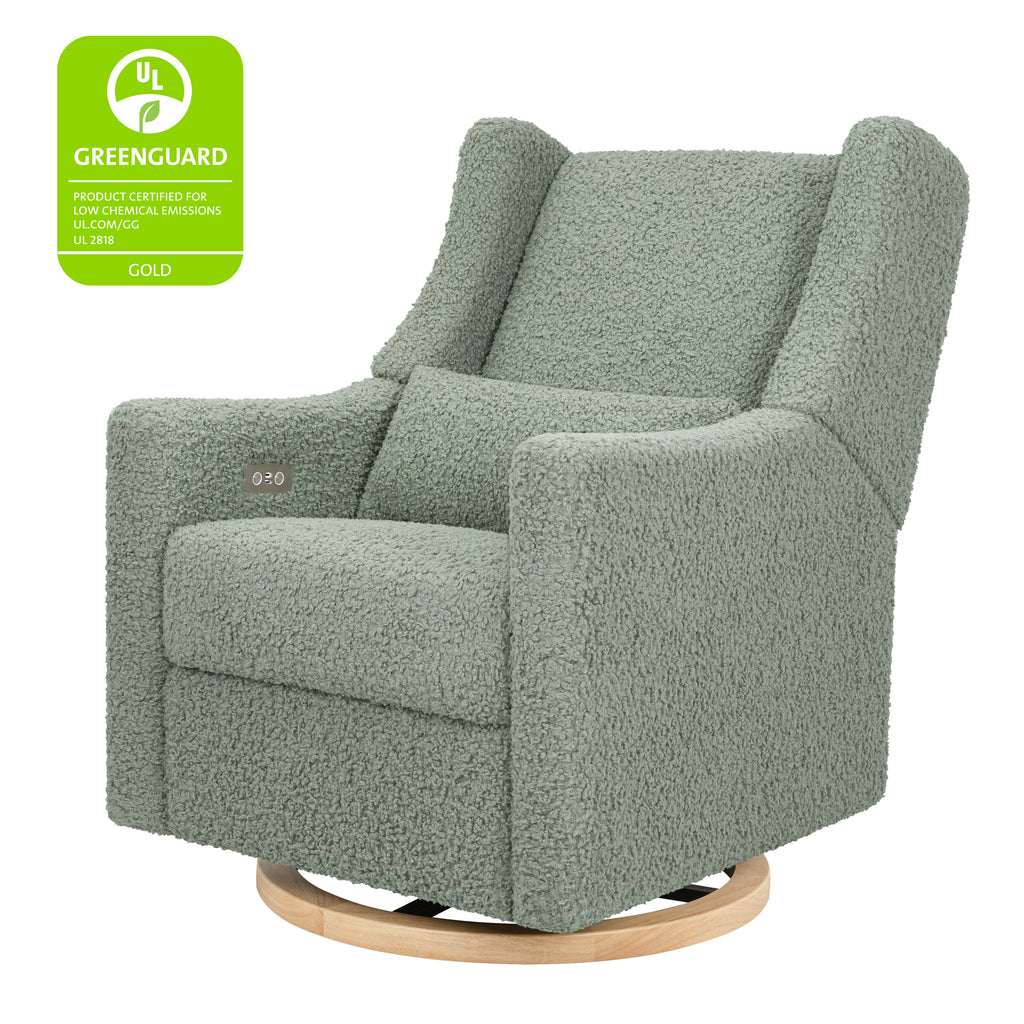 M11288STLB,Babyletto,Kiwi Glider Recliner w/ Electronic Control and USB in Sage Teddy Loop w/ Light Wood Base