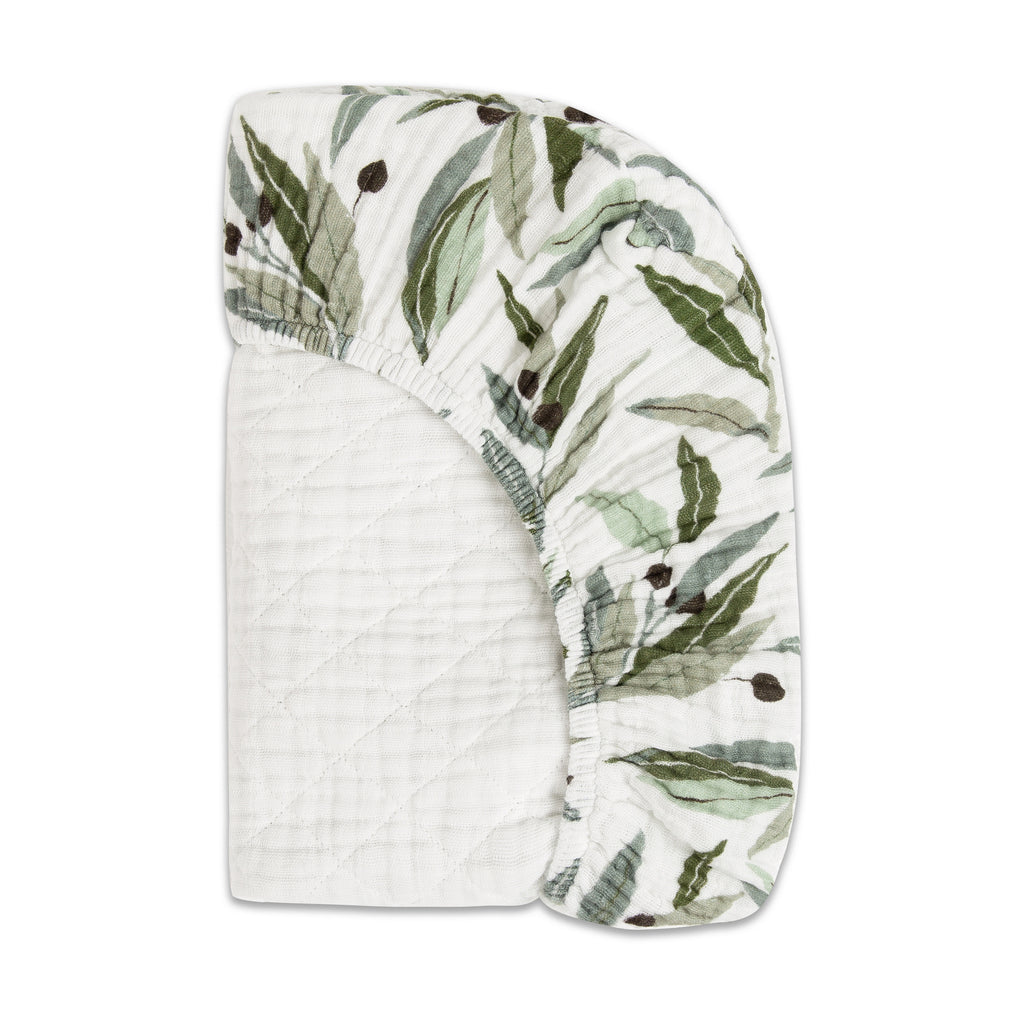 T28237,Babyletto,Olive Branches Quilted Muslin Changing Pad Cover in GOTS Certified Organic Cotton