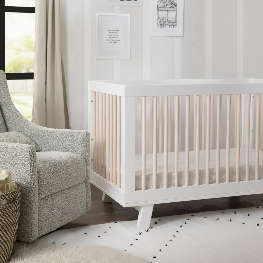 M4201WNX,Babyletto,Hudson 3-in-1 Convertible Crib w/ToddlerBedConversionKit in White/Washed Natural