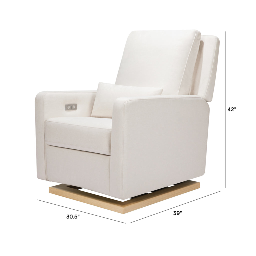 M23085PCMEWLB,Babyletto,Sigi Glider Recliner w/ Electronic Control and USB in Performance Cream Eco-Weave w/Light wood base