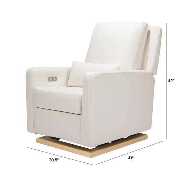M23085PCMEWLB,Babyletto,Sigi Glider Recliner w/ Electronic Control and USB in Performance Cream Eco-Weave w/Light wood base