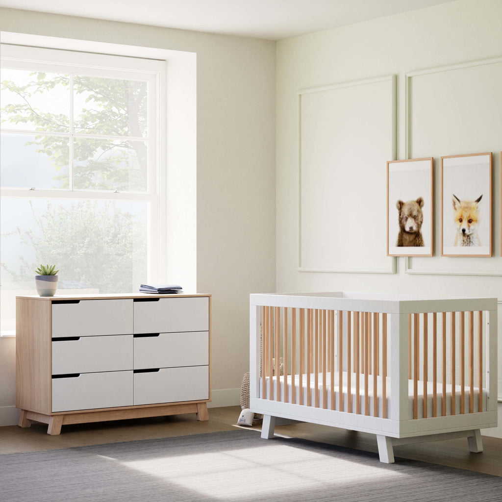 M4216NXW,Babyletto,Hudson 6-Drawer Double Dresser  Assembled in Washed Natural and White