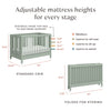 M6601LS,Babyletto,Maki Full Size Folding Crib w/ Toddler Bed Conversion Kit in Light Sage