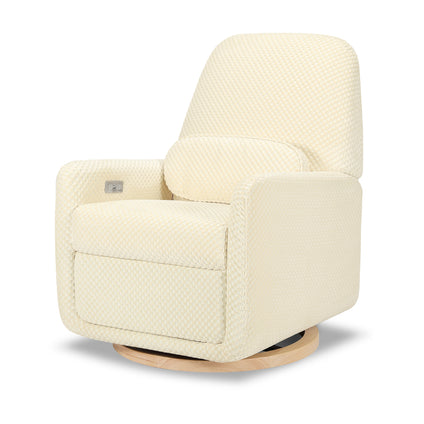 M23688IVCL,Ubabub,Arc Glider Recliner w/ Electronic Control and USB in Ivory Velvet Checker w/ Light Wood Base