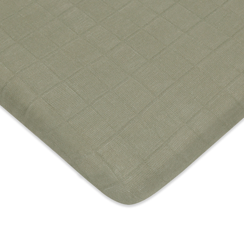T29733MCA,Matcha Muslin All-Stages Midi Crib Sheet in GOTS Certified Organic Cotton