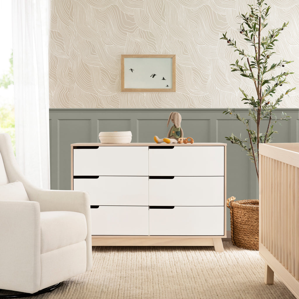 M4216NXW,Babyletto,Hudson 6-Drawer Double Dresser  Assembled in Washed Natural and White